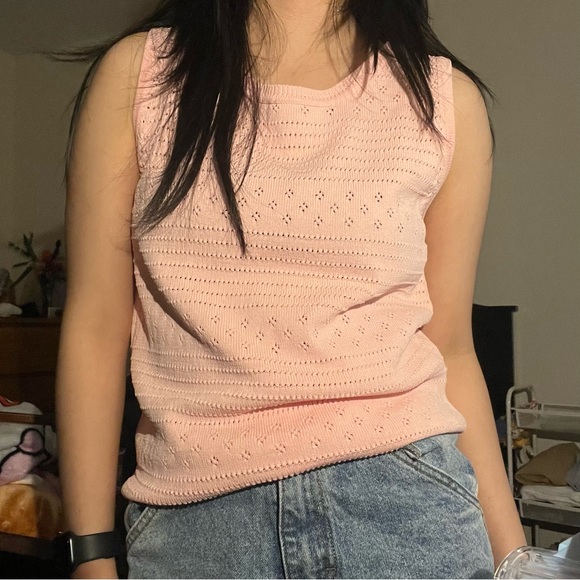 joseph a pink knit sleeveless vest top pointelle size medium - Picture 4 of 4